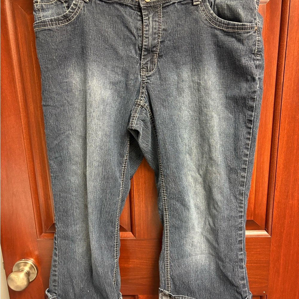 ANGEL JEANS CROPPED 18W DARK BLUE BOYFRIEND CUFFED JEANS